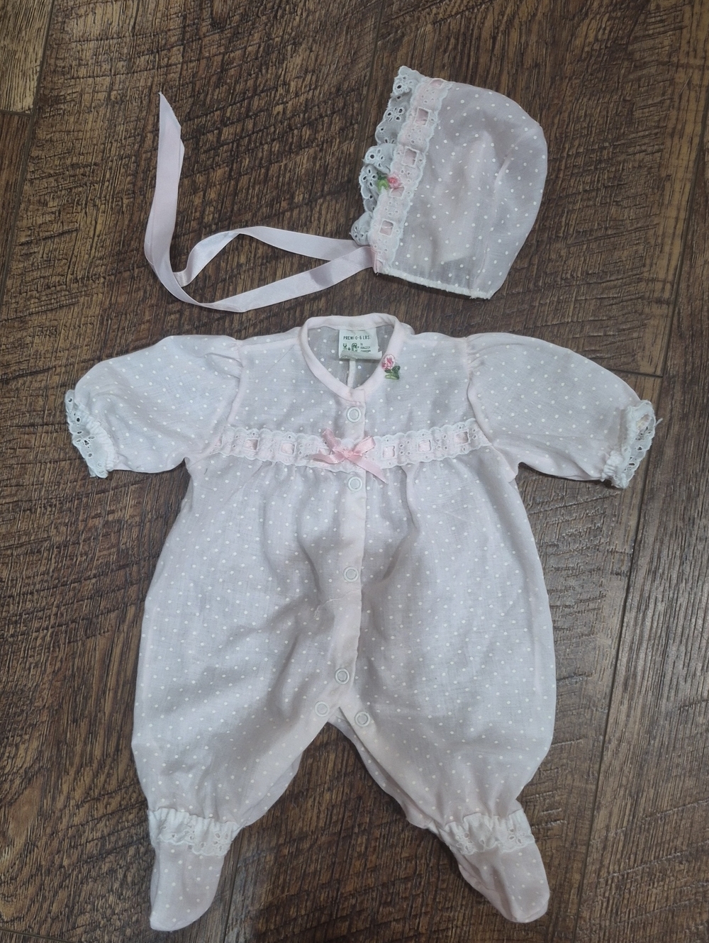 Vintage Isaacson Carrico Baby Girl Footed Romper Sleeper Premie With Bonnet 0-6